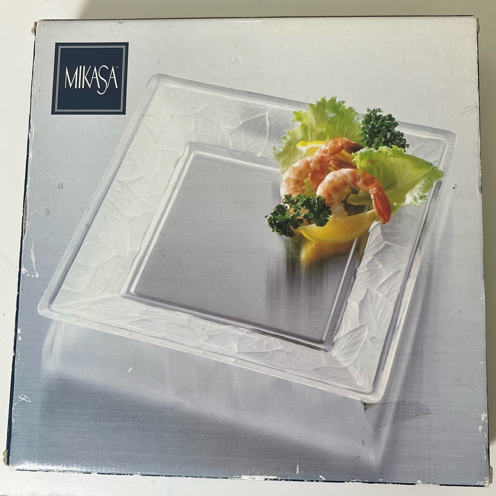 EUC Mikasa Clear Crystal Garden Splendor Serveware Square Plate 11.5" Platter‎